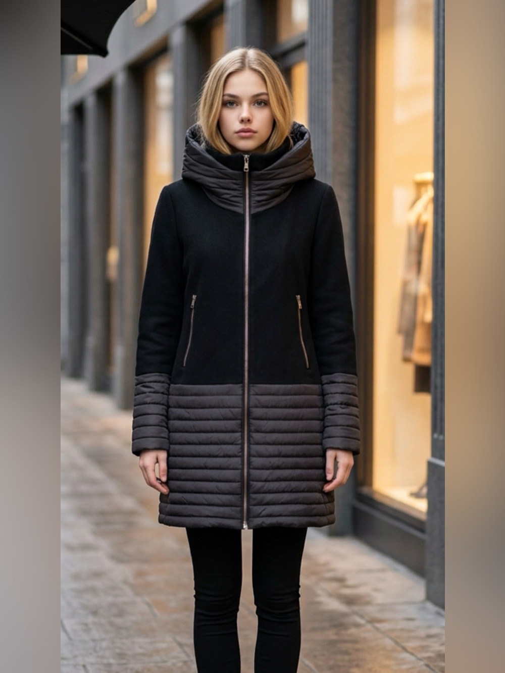 Soia & Kyo Black & Charcoal Hooded Puffer-Trim Coat